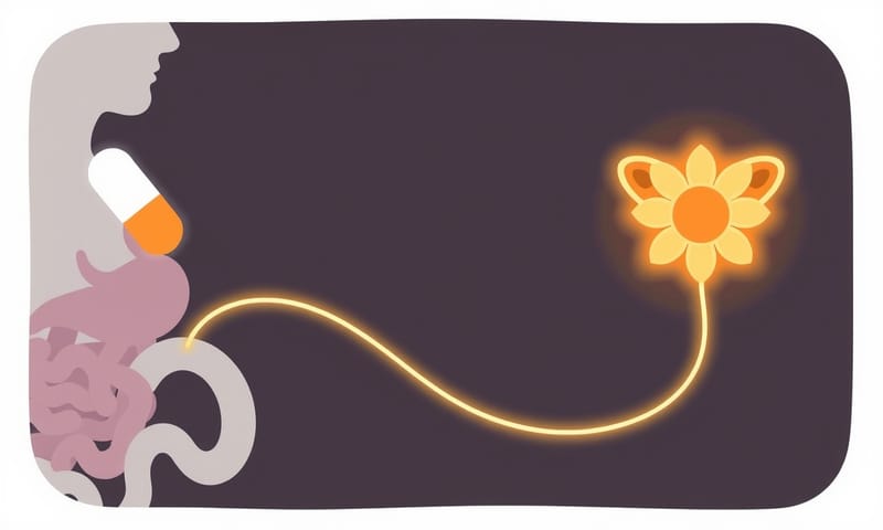 示意圖：口服益生菌從腸道到私密處的旅程