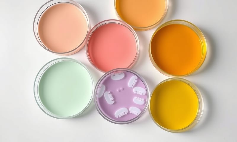 示意圖：實驗室培養皿中不同顏色的益生菌菌落