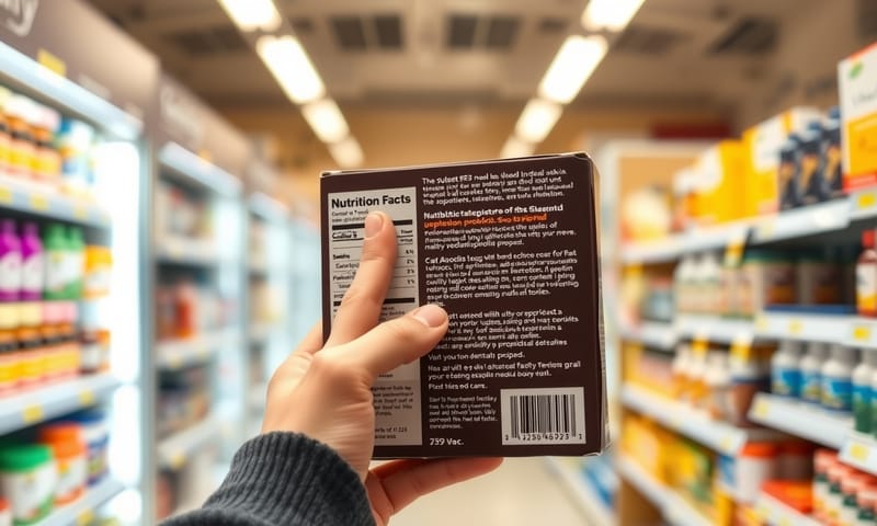 一位民眾正在閱讀益生菌產品背後的成分標示，仔細研究菌株資訊。