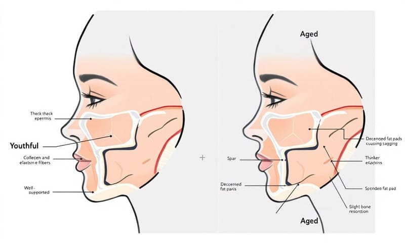 圖一：臉部老化結構變化示意圖