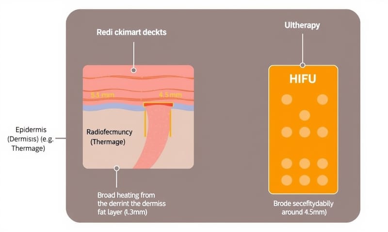 圖二：各種常見醫美拉提療程的作用深度示意