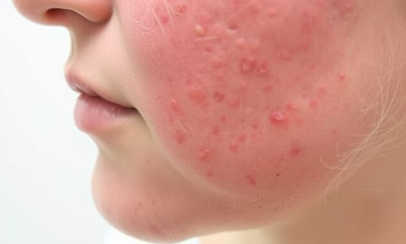 臉頰皮膚出現泛紅、丘疹等疑似蠕形蟎蟲增生的症狀