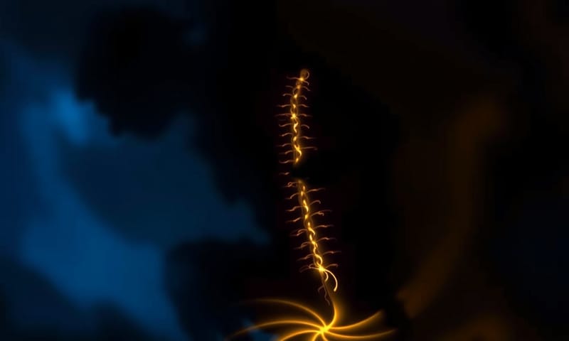 以抽象光影呈現身體能量流動或神經傳導的概念