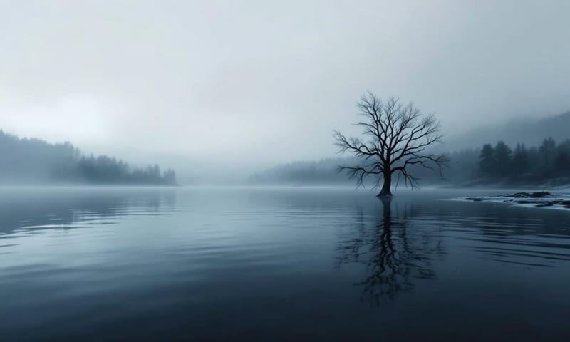 冬日湖面的寧靜，象徵水元素深藏的力量