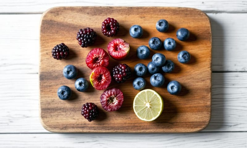 山桑子與藍莓的果肉顏色對比