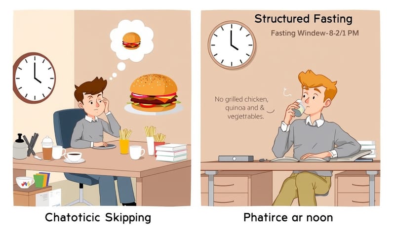 混亂不吃早餐與計畫性斷食的對比
