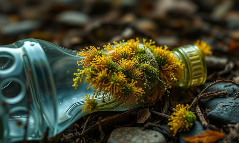 AI 設計的酵素正在分解塑膠廢料的概念圖