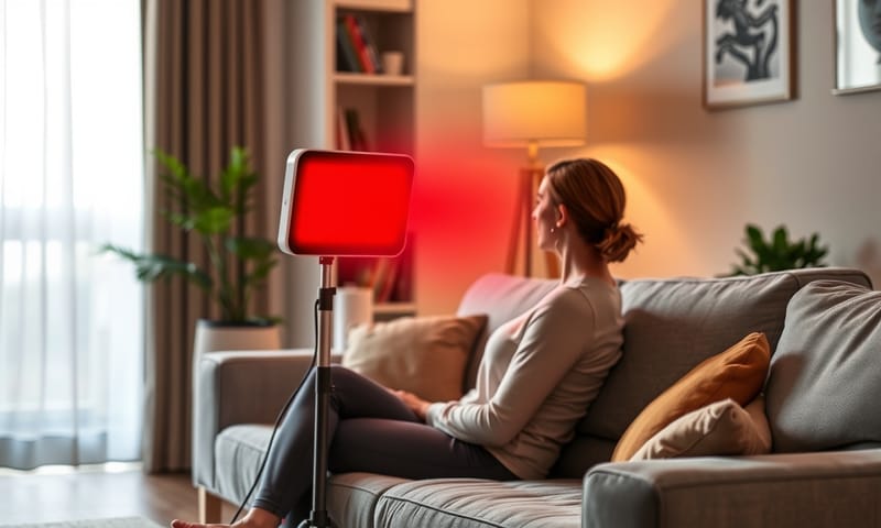 在家使用紅光治療儀的場景，可以針對特定部位進行保養。
