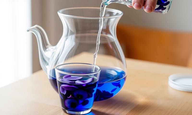 蝶豆花茶沖泡過程的顏色變化