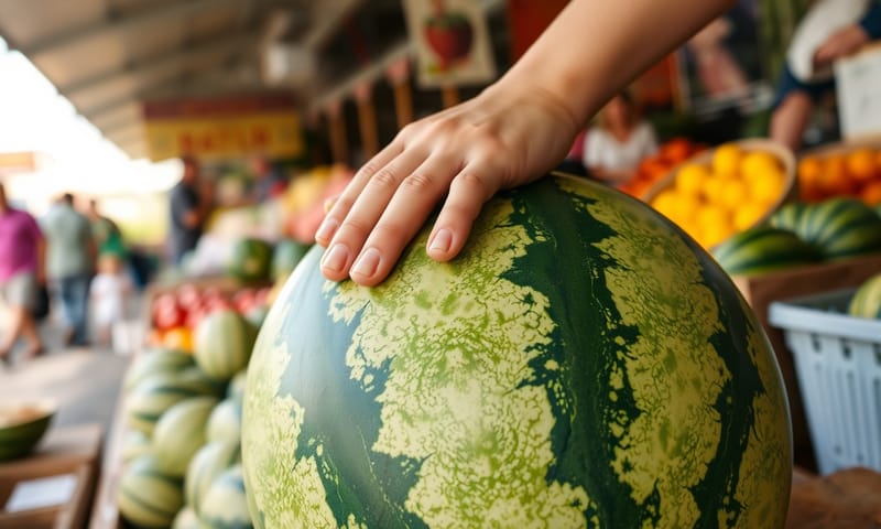 在市場裡，用手輕敲西瓜，感受聲音的飽滿度是挑選的傳統智慧。