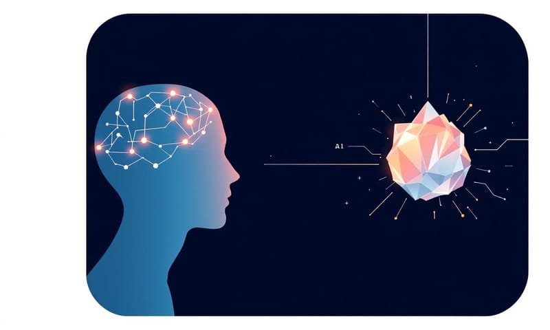 AI 與人類研究員協作的抽象概念圖