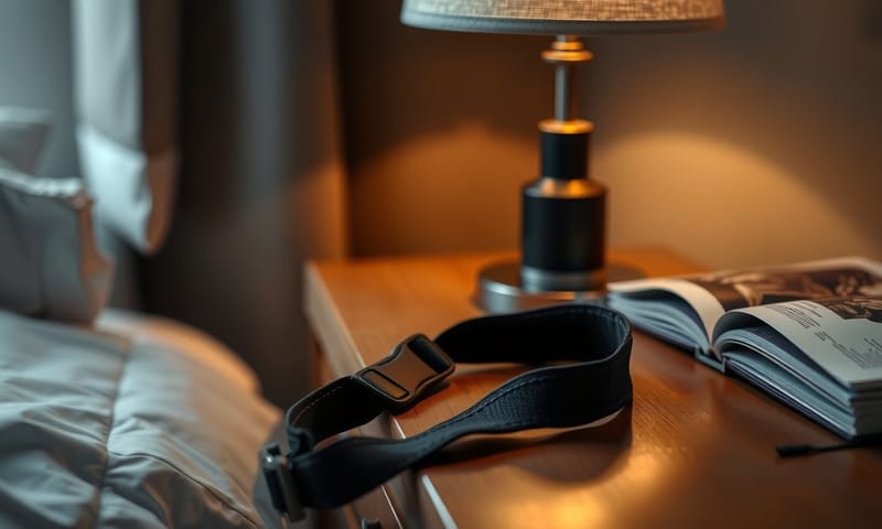 一個被隨意放在床頭櫃上的下巴塑形帶