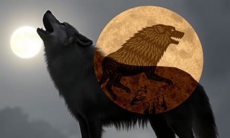 現代灰狼與其遠古親戚的形象疊加，象徵著物種定義的模糊地帶