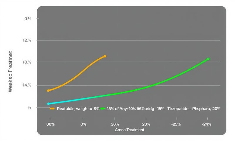 臨床試驗中的體重變化趨勢示意圖，顯示新一代藥物驚人的減重幅度。