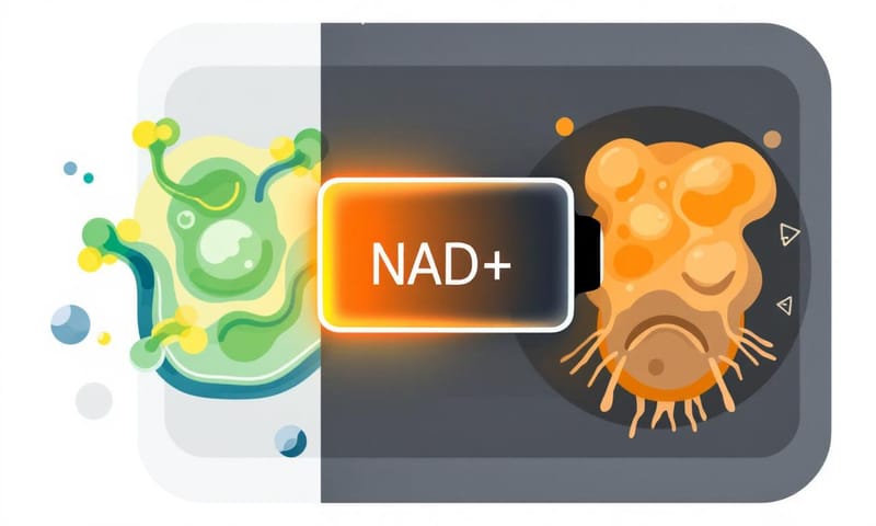 NAD+ 就像細胞的電池，隨年齡和生活習慣而耗盡。
