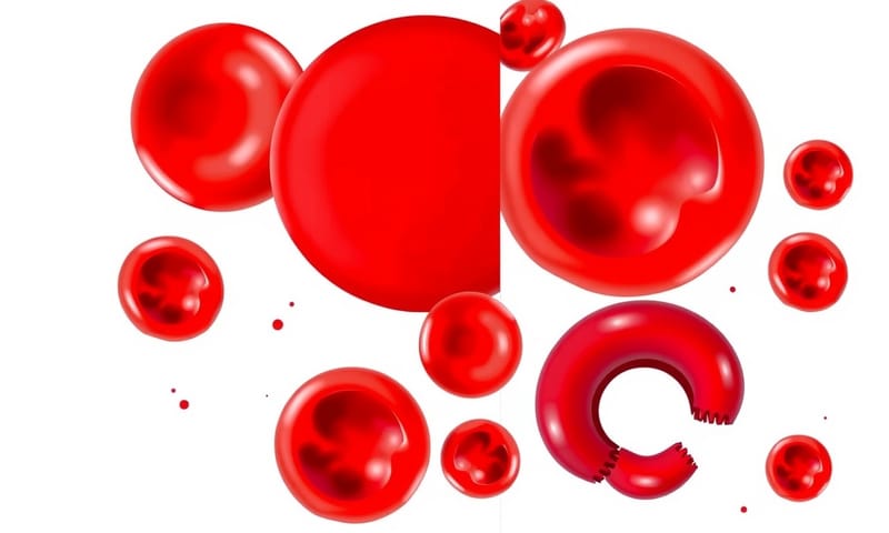 治療前後的紅血球對比：左邊是正常的圓盤狀，右邊是鐮狀細胞貧血症的變形狀態