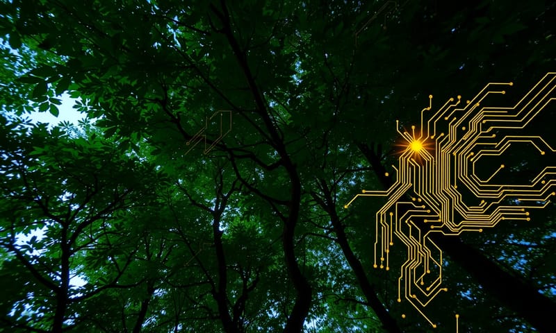 自然與科技的融合：在複雜的森林中尋找發光的數據節點