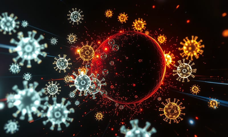 AI 設計的多種噬菌體，如同高科技軍隊圍攻超級細菌的概念圖。