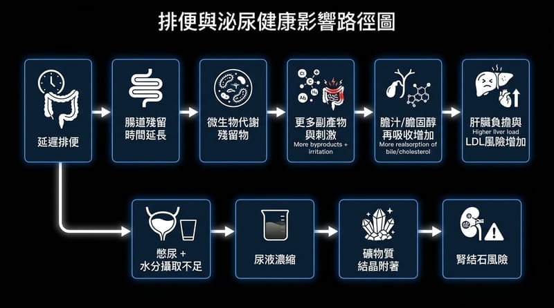 圖一：排遺與憋尿造成的連鎖反應，一眼看懂你到底在拖什麼